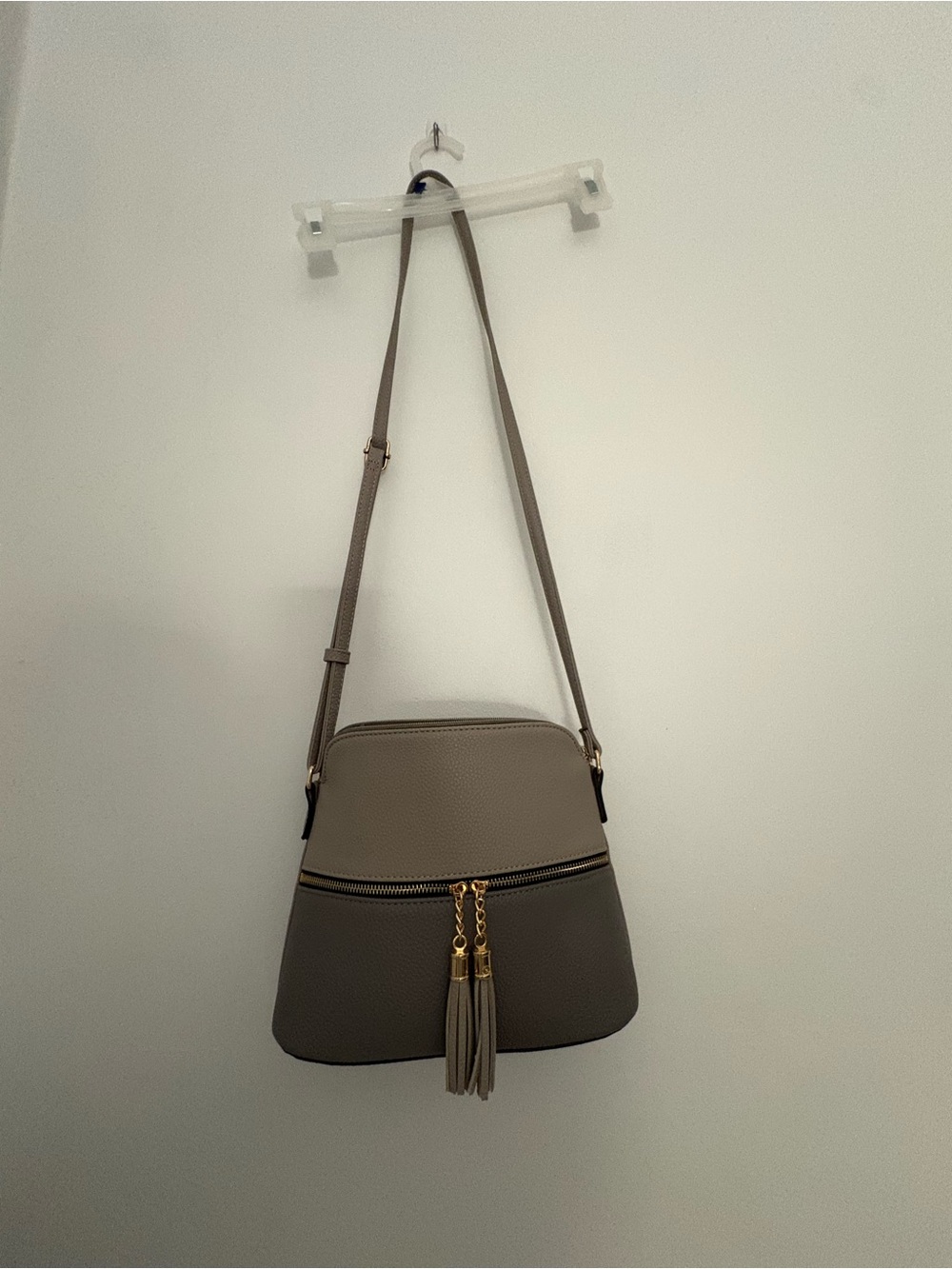 Grey Crossbody Bag with Tassel Accent